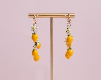 Lemon Clay Earrings | Handmade Lemon Charms Dangle Polymer Clay Earrings | Crafted by Levi | Gift for Her | 14K Gold Plated
