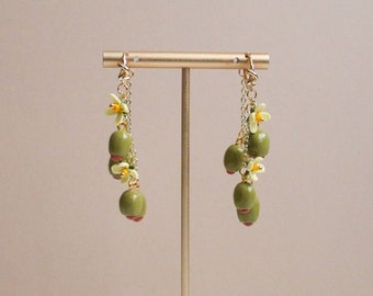 Olive Clay Earrings | Handmade Green Olive Charms Dangle Polymer Clay Earrings | Crafted by Levi | Gift for Her | 14K Gold Plated
