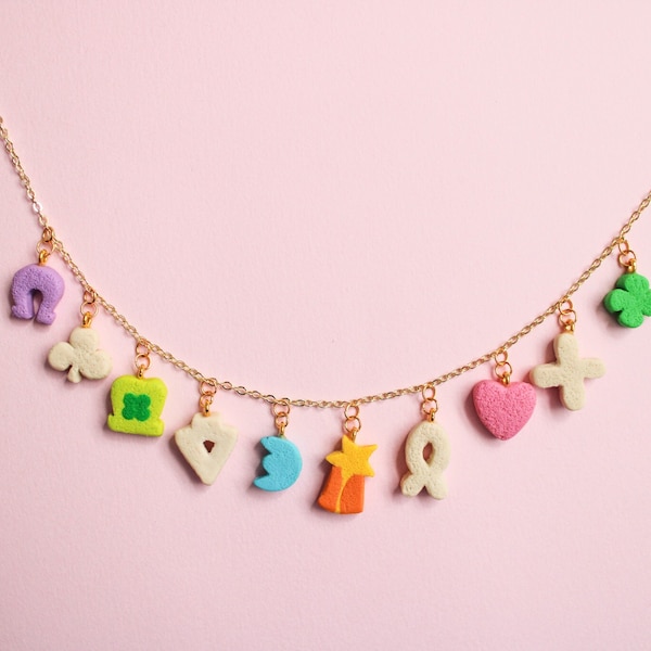 Cereal Charm Clay Necklace | Crafted by Levi | Handmade Gift for Her | St. Patrick's Day | Clover | Lucky Symbol