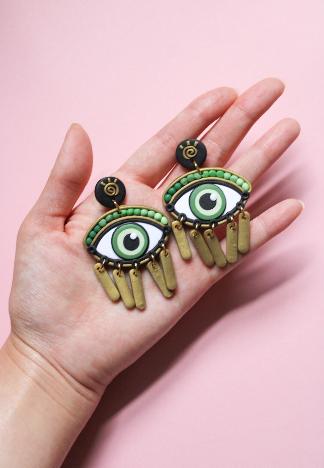 The Green Evil Eyes Polymer Clay Earrings Handmade Evil Eye Clay