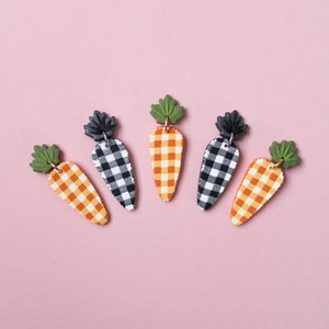 Orang Black Checkerboard Carrot Polymer Clay Earrings | Handmade Carrot Stud Clay Earring | Easter Themed Clay Earring | Gift for Her