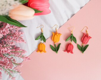 Tulip Polymer Clay Dangle Earrings