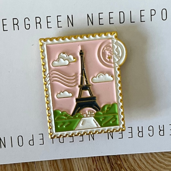Paris Postage Stamp Needleminder for Cross-stitch, Embroidery, and Needlepoint- Mother’s Day & Travel