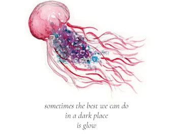 Jellyfish Watercolor Poem Jellyfish Illustration Painting Jellyfish Art Wall Decor Jellyfish Art Print