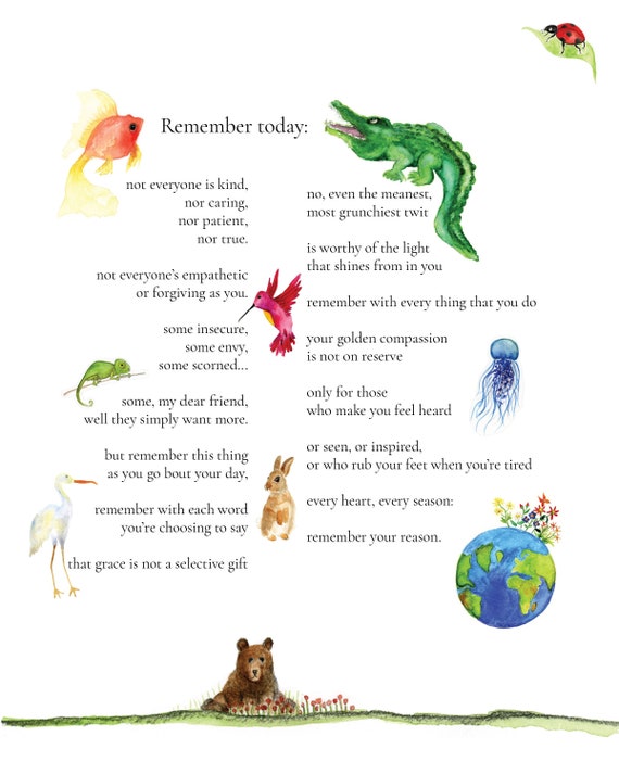 Remember Kindness Poem With Watercolor Illustrations - Etsy