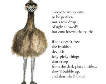 Emu kunst aquarel emoe vogel lelijke emoe illustratie grappige vogel kunst grote vogel aquarel emoe gedicht emoe vogel poëzie aquarel