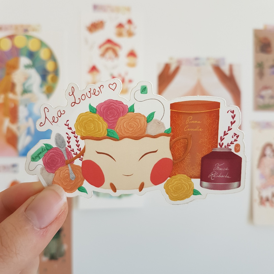 Tea Sticker Sticker - TEA LOVER - Cute Tea Cup Vinyl Sticker for Water Bottle - Etsy