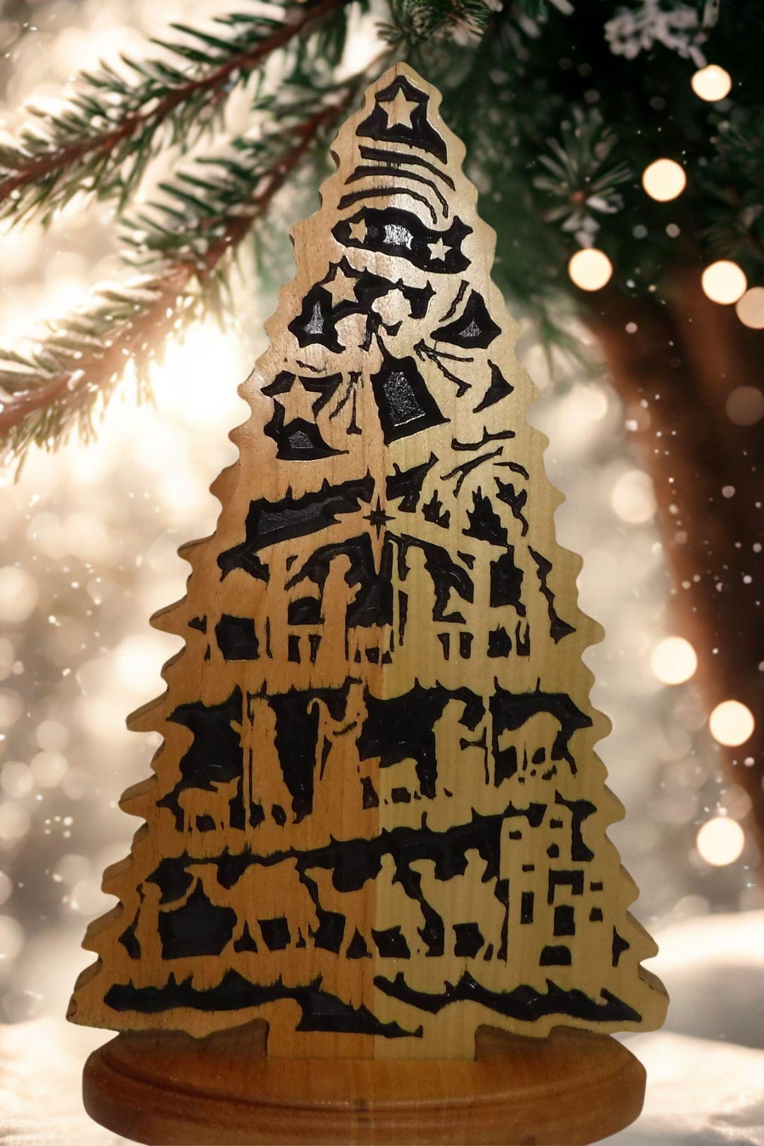 Beautifully Carved Solid Wood Nativity Tree - Etsy