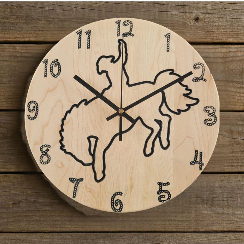 Rustic Wooden Wall Clock | Farmhouse Décor | Highland Cow, Rodeo ...