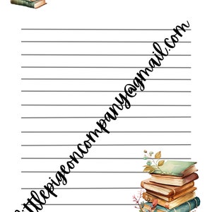 PRINTABLE, Book Theme, Stationery Paper, digital download, set of 5