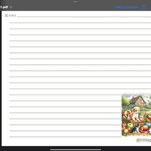 May include: A digital illustration of a group of puppies in a garden setting. The puppies are surrounded by apples, pears, and other fruits. The illustration is in a cartoon style and features bright colors. The text "@littlepigeonco" is at the bottom of the image.