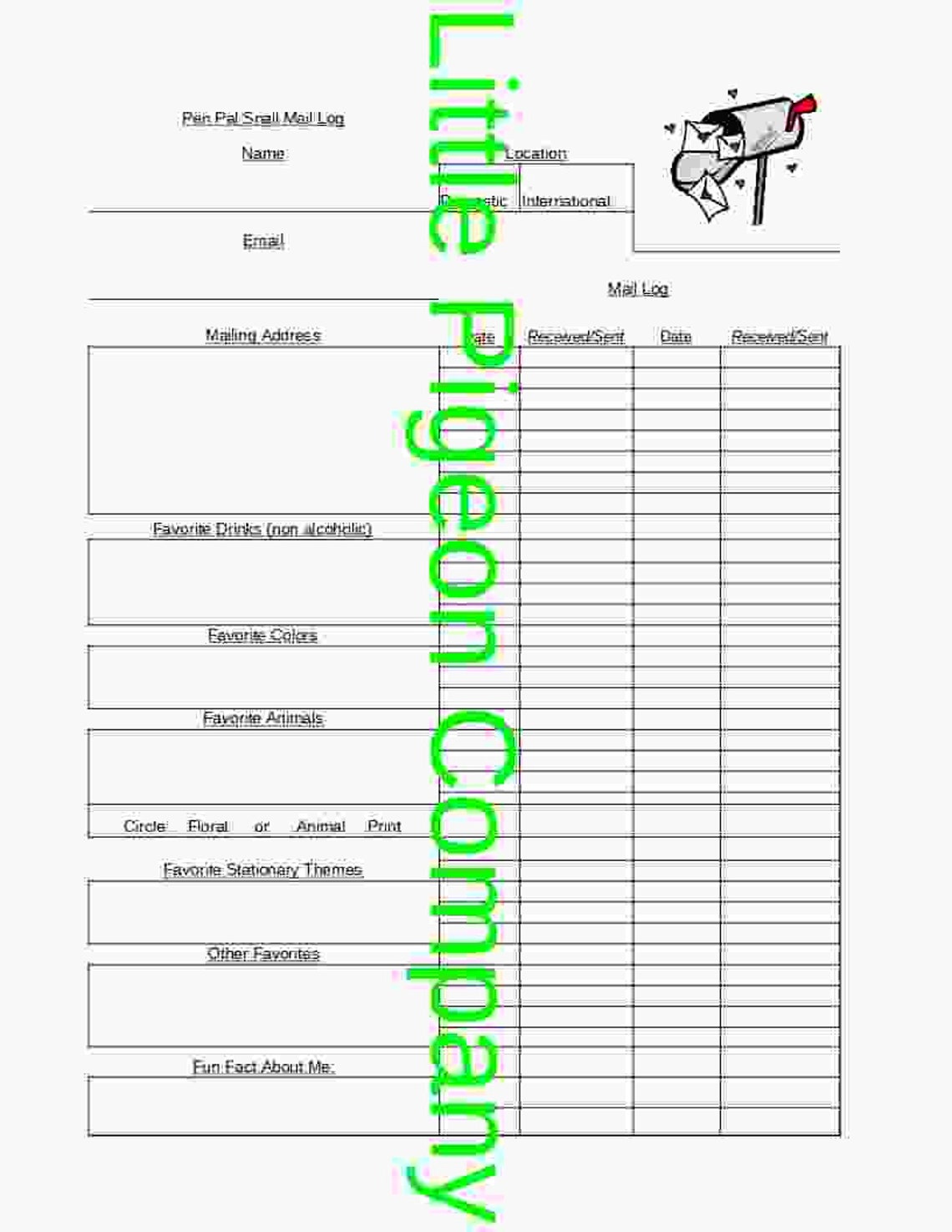 Pen Pal Mail Tracker PDF, Digital/printable File, Letter Tracker, Mail ...