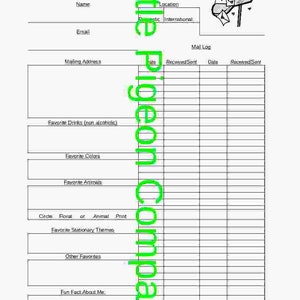 Pen Pal Mail Tracker PDF, digital/printable file, letter tracker, mail log