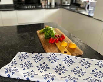 100% COTTON Printed TEA TOWELS Set, Printed Cotton tea towels, Floral tea towel, Modern retro tea towels, Kitchen gift