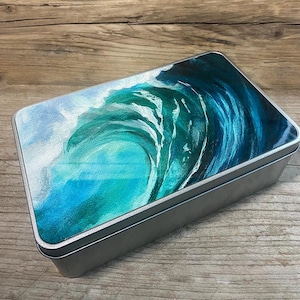 Wave tin, Surf Tin, wave, rectangle tin, surf tin, surf gift, sea swimming tin image 1