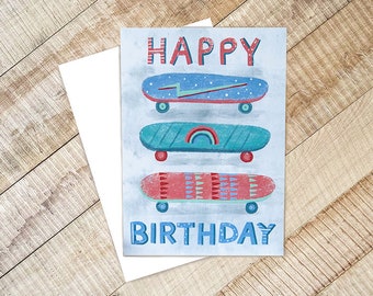 Skate board Greeting card,  Birthday Card, Kids Birthday Card, Male / Female Birthday Card