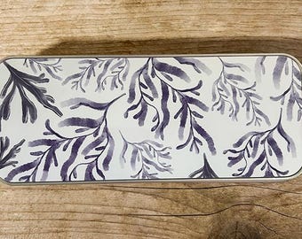 Seaweed Pencil Tin, Navy Sealife Metal Storage