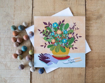 Plant Pot Gardening Greeting Card, Recycled Card