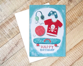 Skater, Skate board Greeting card,  Birthday Card, Kids Birthday Card, Male / Female Birthday Card