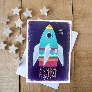 Space Rocket, Greeting card, Birthday Card, Kids Birthday Card, 100% recycled