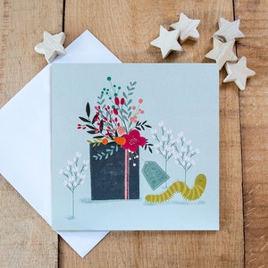Chenille et carte de voeux cadeau, carte d'anniversaire, carte de bonjour, carte de remerciement 100 % recyclée