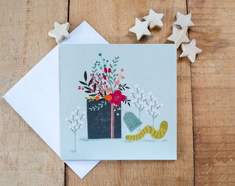 Biglietto d'auguri con bruco e regalo, biglietto di compleanno, biglietto di benvenuto, biglietto di ringraziamento 100% riciclato