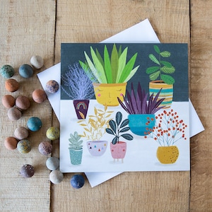Carte de voeux de pots de plantes, carte d'anniversaire de plantes, carte de bonjour, carte de remerciement 100 % recyclée