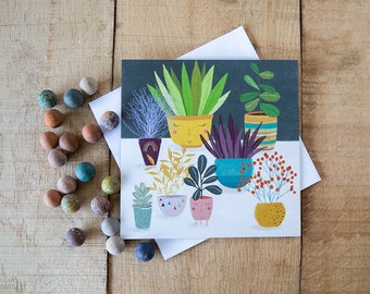 Plant pots greeting card, Plants  birthday card, hello card, thank you card 100% recycled