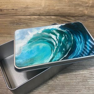 Wave tin, Surf Tin, wave, rectangle tin, surf tin, surf gift, sea swimming tin image 2