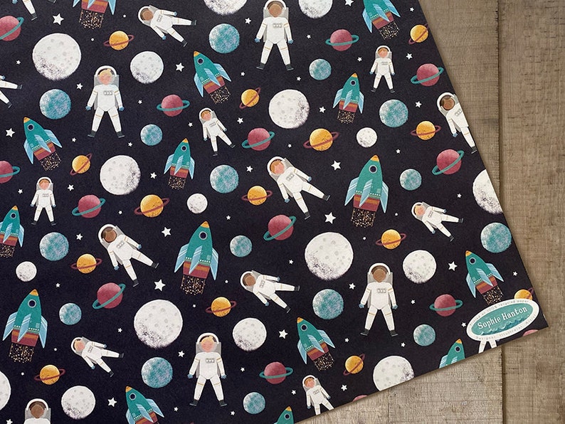 Space, Planets, Astronaut, Space Rocket Gift-wrap, Wrapping Paper ...