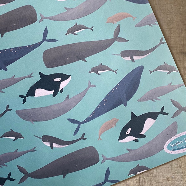 Whale Gift-wrap, Wrapping paper, whale wrapping paper, whales 100% recycled