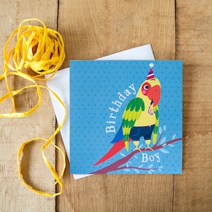 Kids birthday parrot greeting card, birthday card 100% recycled