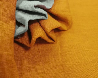 LINEN FABRIC double wide in mustard. Soft lightweight linen 94" 240cm in width, cut-to-length by yard. For clothing, curtains, bedding, etc