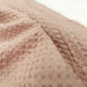 94&quot; Extra WIDE WAFFLE linen blend fabric in light dusty rose, soft waffle fabric by yard, meter. For blankets, cushions, towels, bathrobes