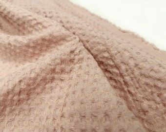 94" Extra WIDE WAFFLE linen blend fabric in light dusty rose, soft waffle fabric by yard, meter. For blankets, cushions, towels, bathrobes