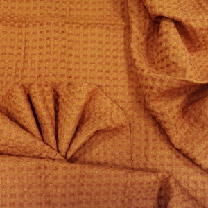 94&quot; Extra WIDE WAFFLE linen blend fabric in cinnamon, soft waffle fabric by yard, meter. For blankets, cushions, towels, bathrobes