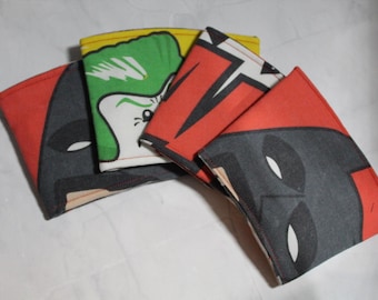 Superhero Building Blocks Fabric Cup Cozy | Padded Coffee, Latte & Boba Cup Sleeve | Handmade Reusable Holder