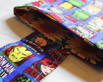 Handmade Padded Book Cover with Superhero Print, Fits Paperbacks, Kindles, iPads