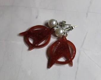 Dark Red Resin Star Trek Faux Pearl Stud Earrings