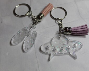 Handmade UFO and Lungs Resin Keychains with Tassels