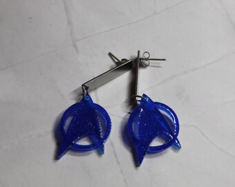 Star Trek Inspired Blue Resin Comm Badge Earrings
