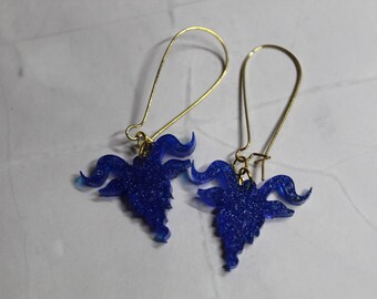 Handmade Baphomet Resin Earrings – Blue Glitter Sparkle Unique Design