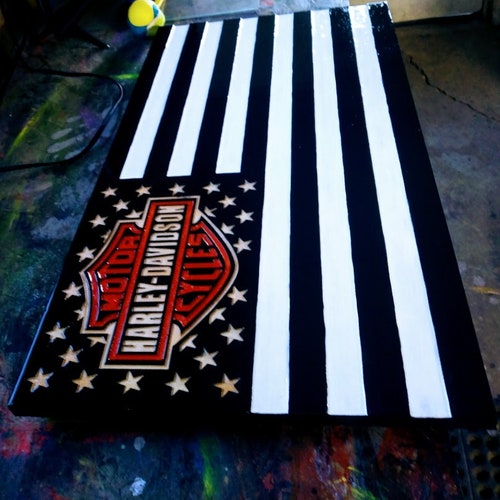 Harley shops Davidson Wood Flag and Sign White Striped Special Edition - 4 Sizes - Harley Davidson Gift - Motorcycle Garage Sign - Harley Wall Art