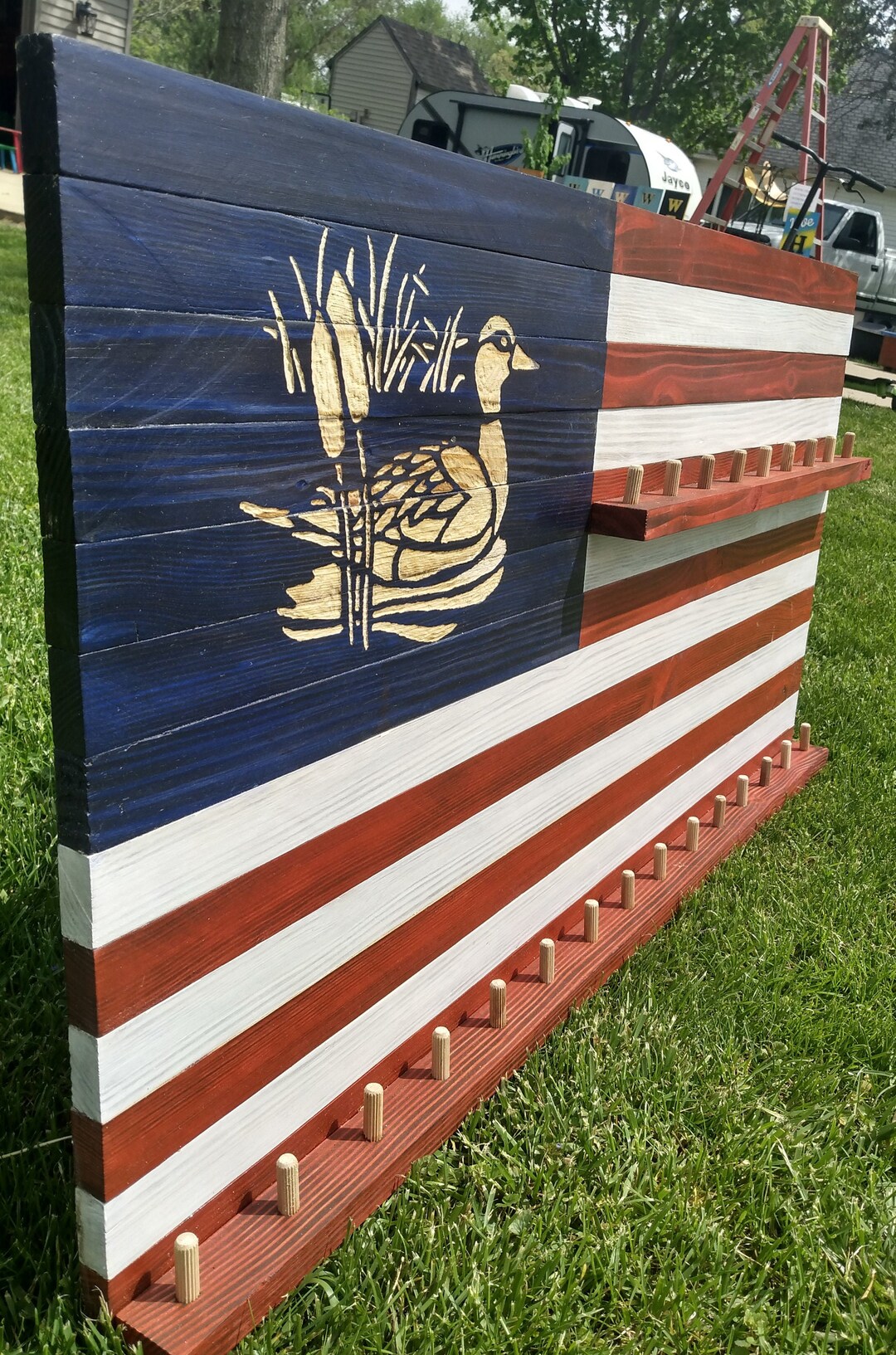 Duck Call Holder Display Wood Flag 3 Sizes Available Etsy