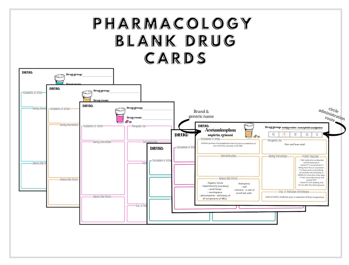 Pharmacology Drug Flash Cards Digital Download Nursing School Note
