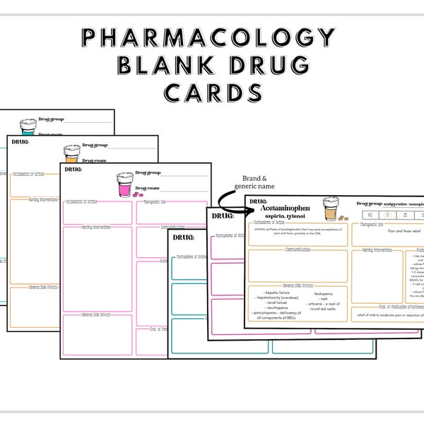 Pharmacology Drug Flash Cards digital download | Nursing school | note template