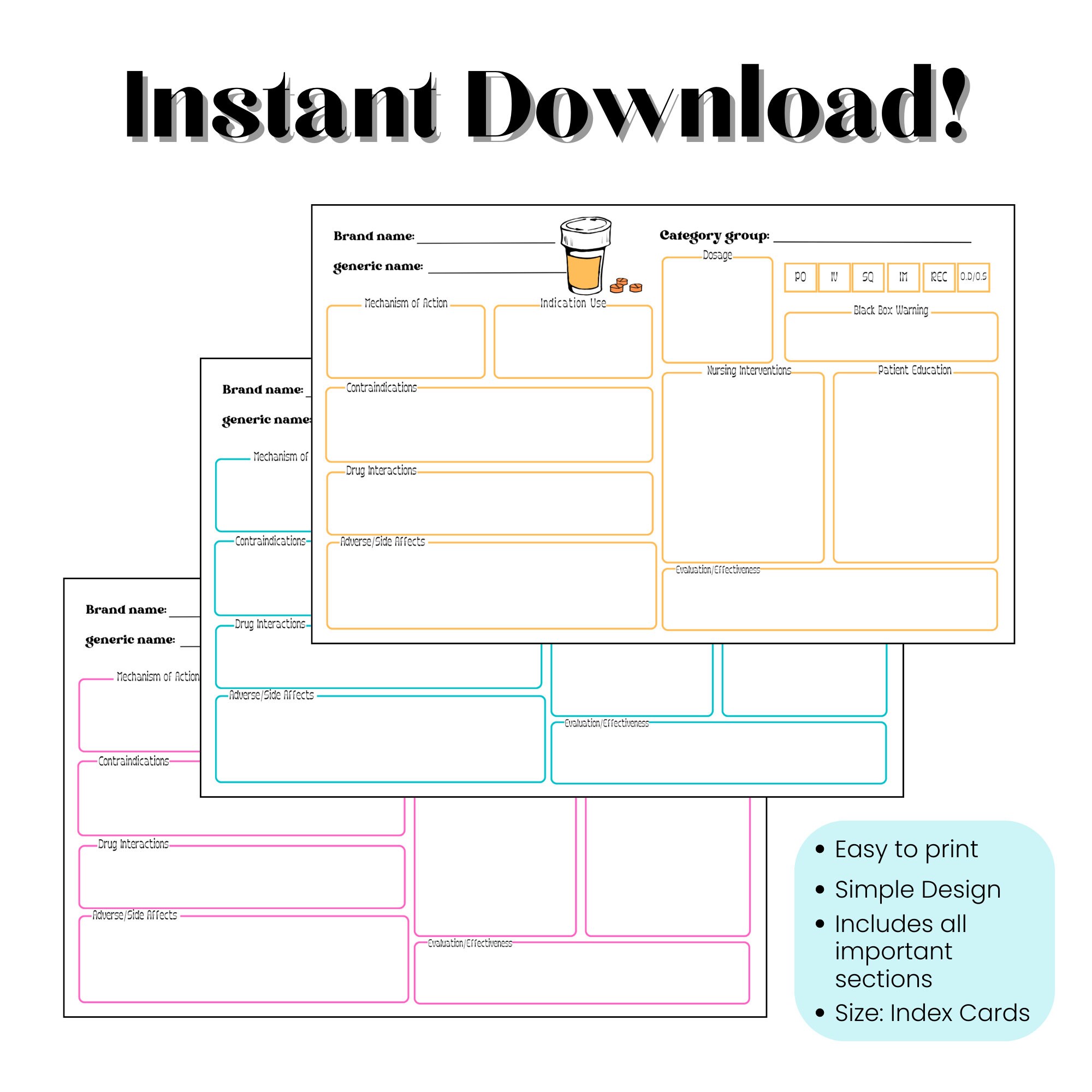 Nursing Student Pharmacology Flash Card Study Template: Effective ...
