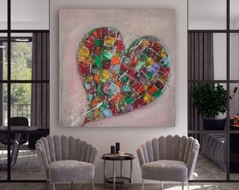 Abstract heart painting colorful abstract painting colorful heart wall decor original abstract art abstract acrylic painting modern art deco