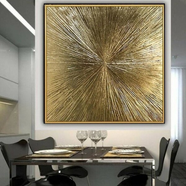 Gold leaf abstract painting metallic gold art gold abstract art 3D textured painting large abstract art luxury wall art gold living room