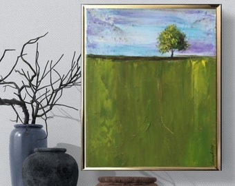 Pittura di paesaggio astratto albero moderno art deco originale pittura acrilica astratta verde paesaggio arte natura parete arte pittura strutturata